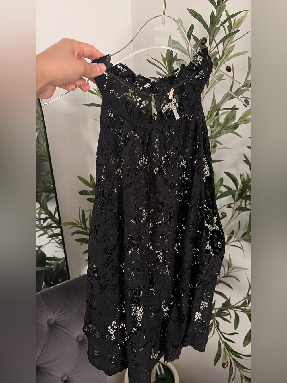 Free People Black Floral Lace A-Line Skirt
